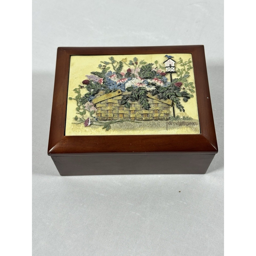 Vintage 3D Wooden Jewelry Box with 3D Floral Basket Design - Richter
